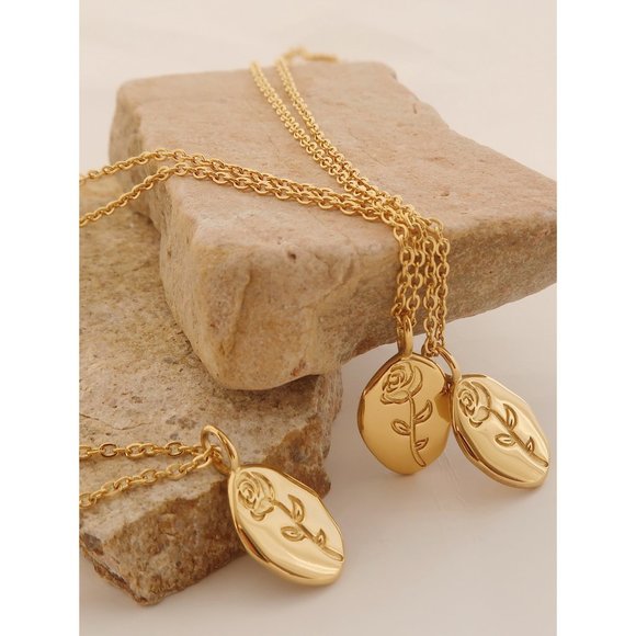 NEW 18K Gold Plated Rose Flower Pendant Necklace - Picture 4 of 16